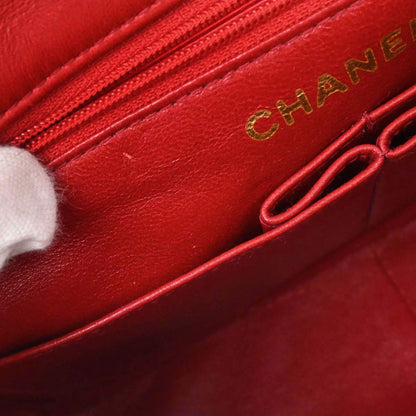 Chanel Red Lambskin Classic Square Flap Shoulder Bag 20