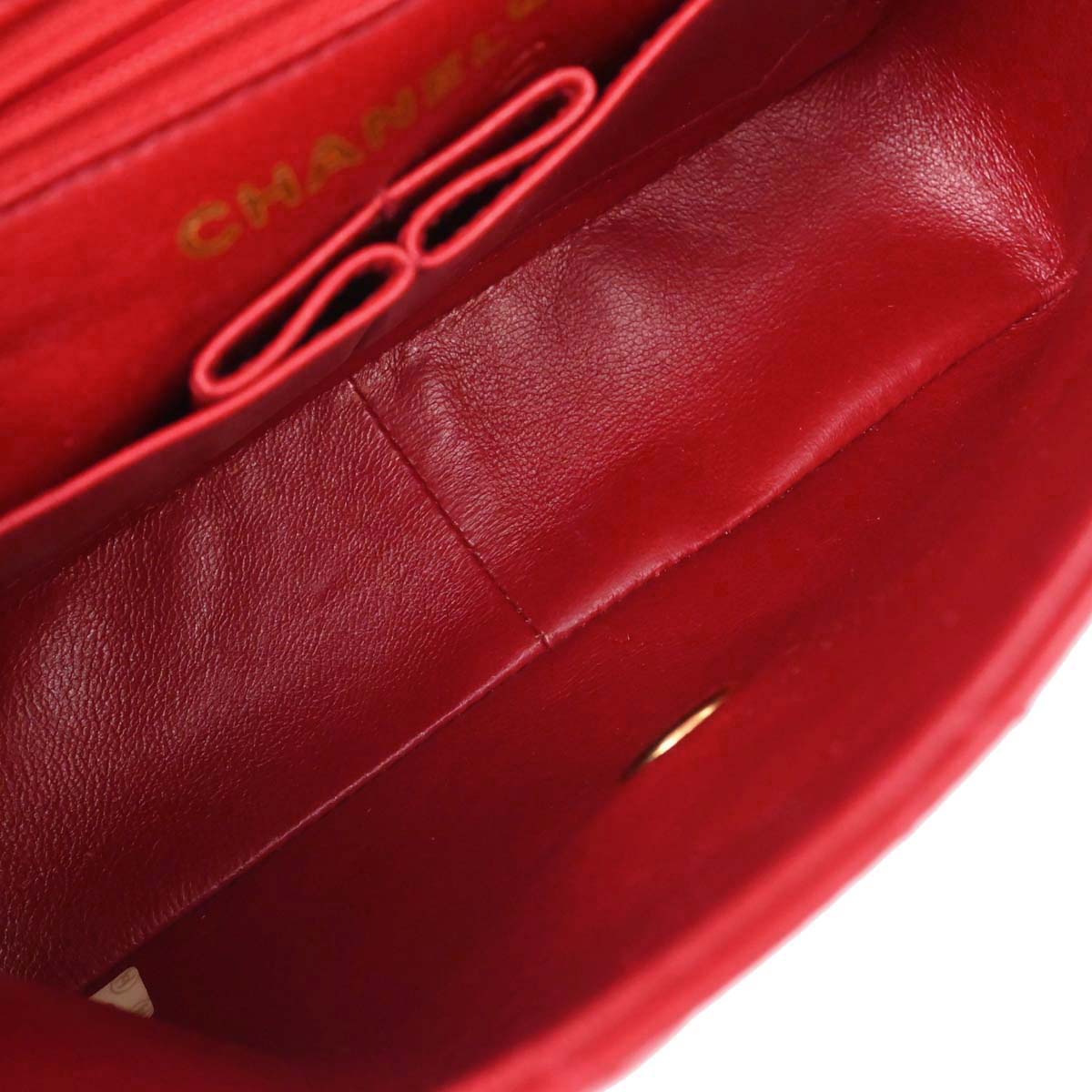 Chanel Red Lambskin Classic Square Flap Shoulder Bag 20