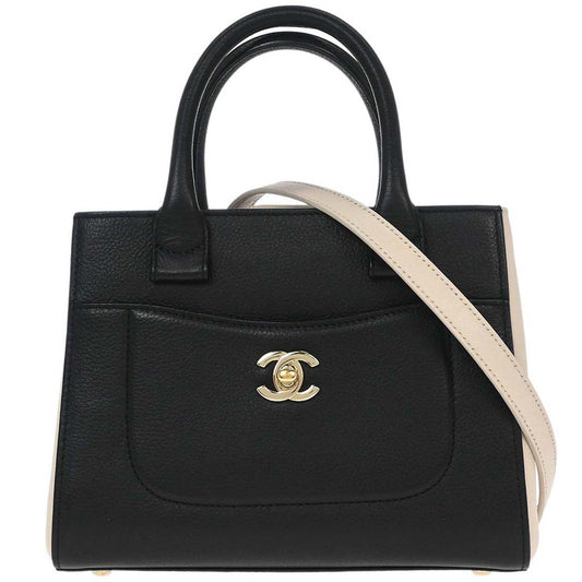 Chanel Black Ivory Calfskin Neo Executive Mini Tote 2way Shoulder Handbag