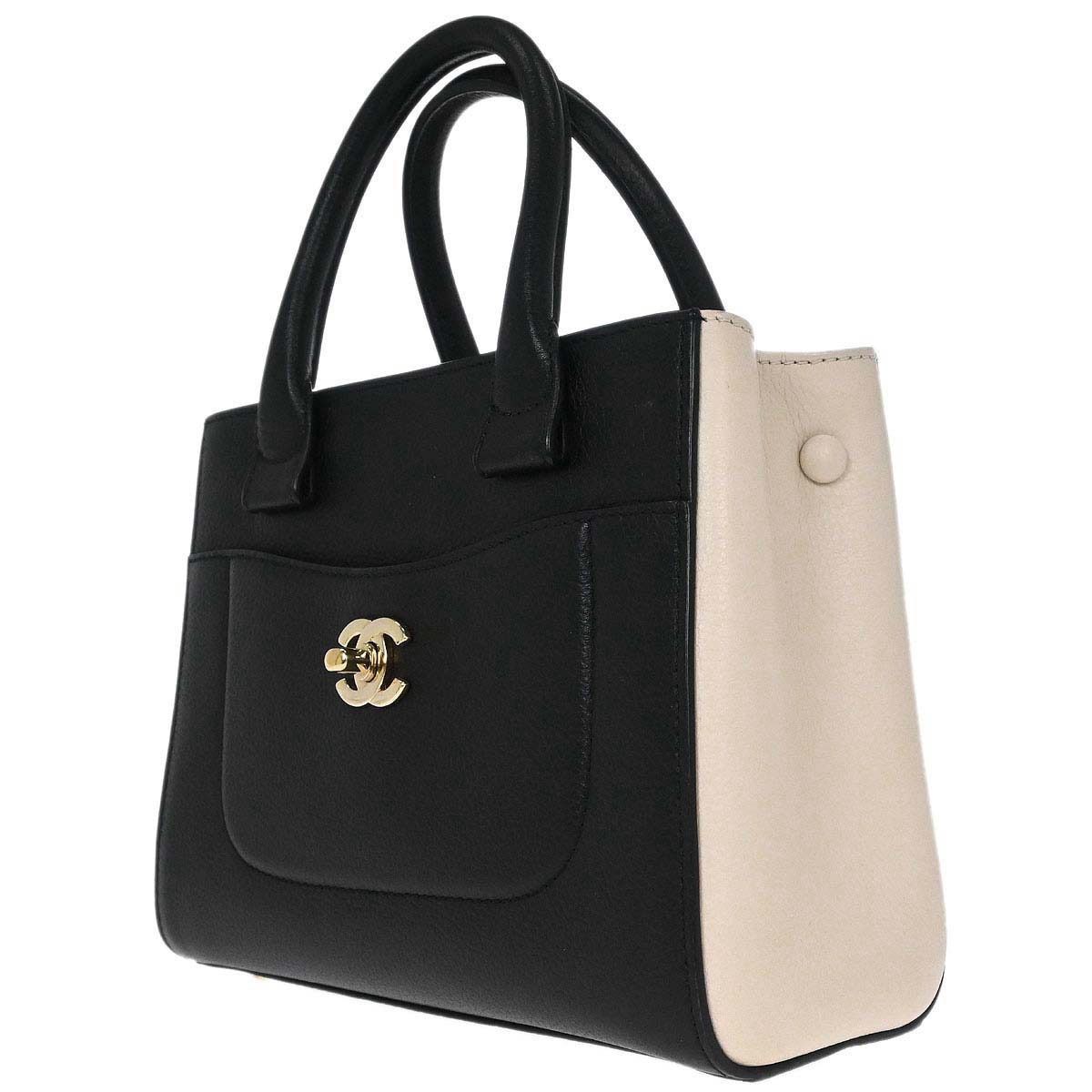 Chanel Black Ivory Calfskin Neo Executive Mini Tote 2way Shoulder Handbag