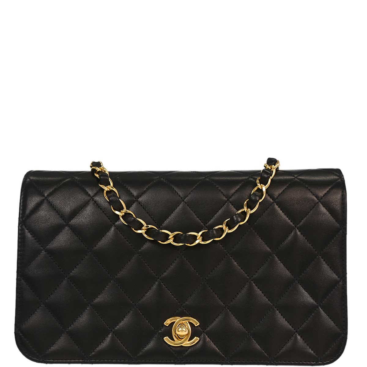 Chanel Black Lambskin Turnlock Small Full Flap Shoulder Bag