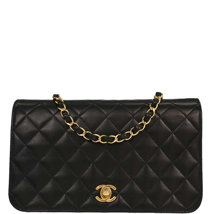 Chanel Black Lambskin Turnlock Small Full Flap Shoulder Bag