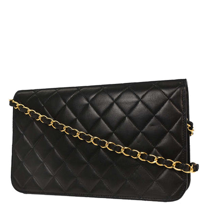Chanel Black Lambskin Turnlock Small Full Flap Shoulder Bag