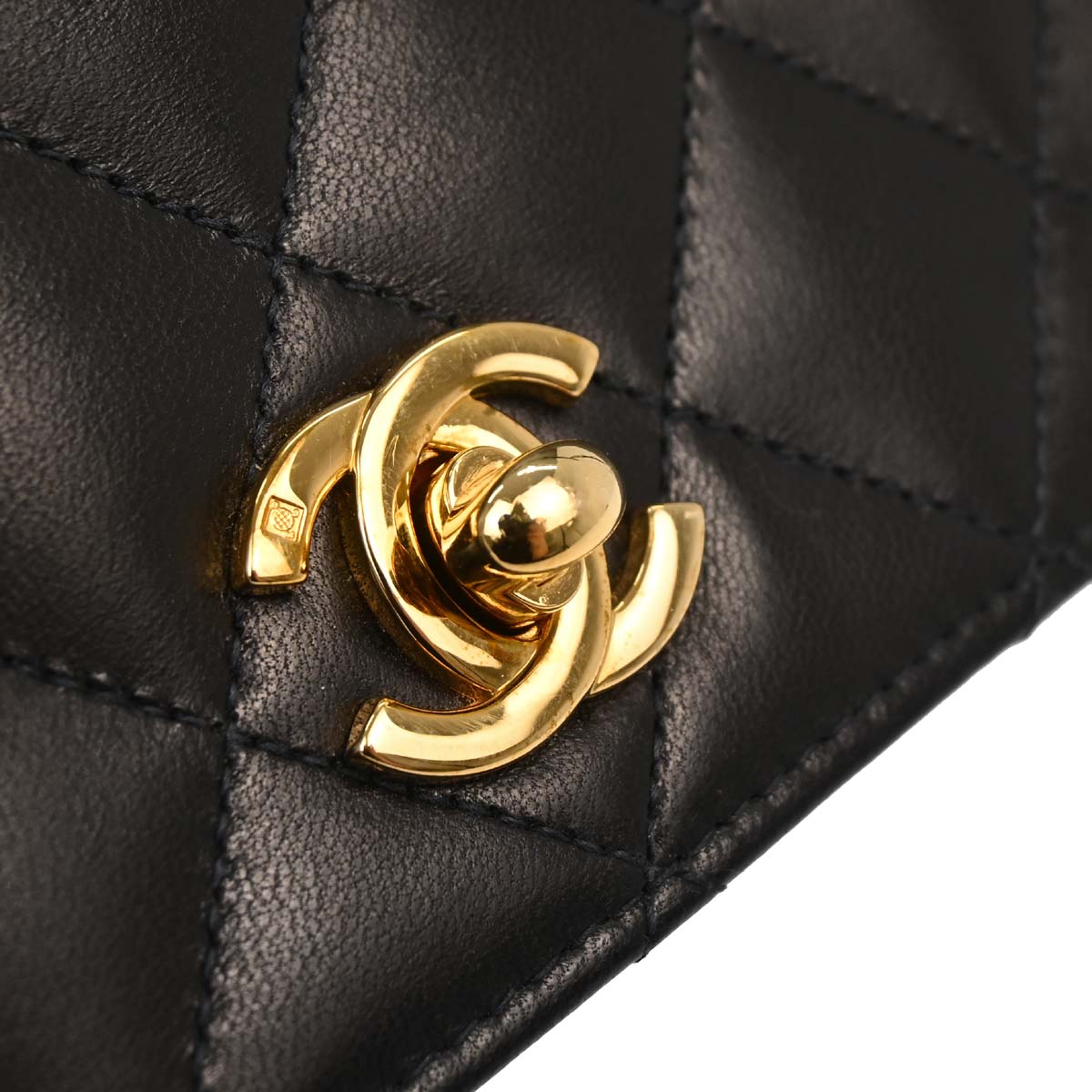 Chanel Black Lambskin Turnlock Small Full Flap Shoulder Bag