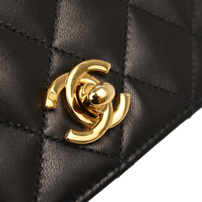 Chanel Black Lambskin Turnlock Small Full Flap Shoulder Bag
