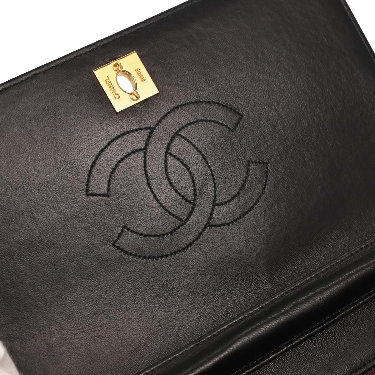 Chanel Black Lambskin Turnlock Small Full Flap Shoulder Bag