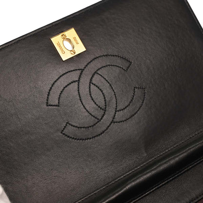 Chanel Black Lambskin Turnlock Small Full Flap Shoulder Bag
