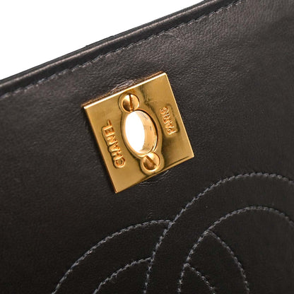 Chanel Black Lambskin Turnlock Small Full Flap Shoulder Bag