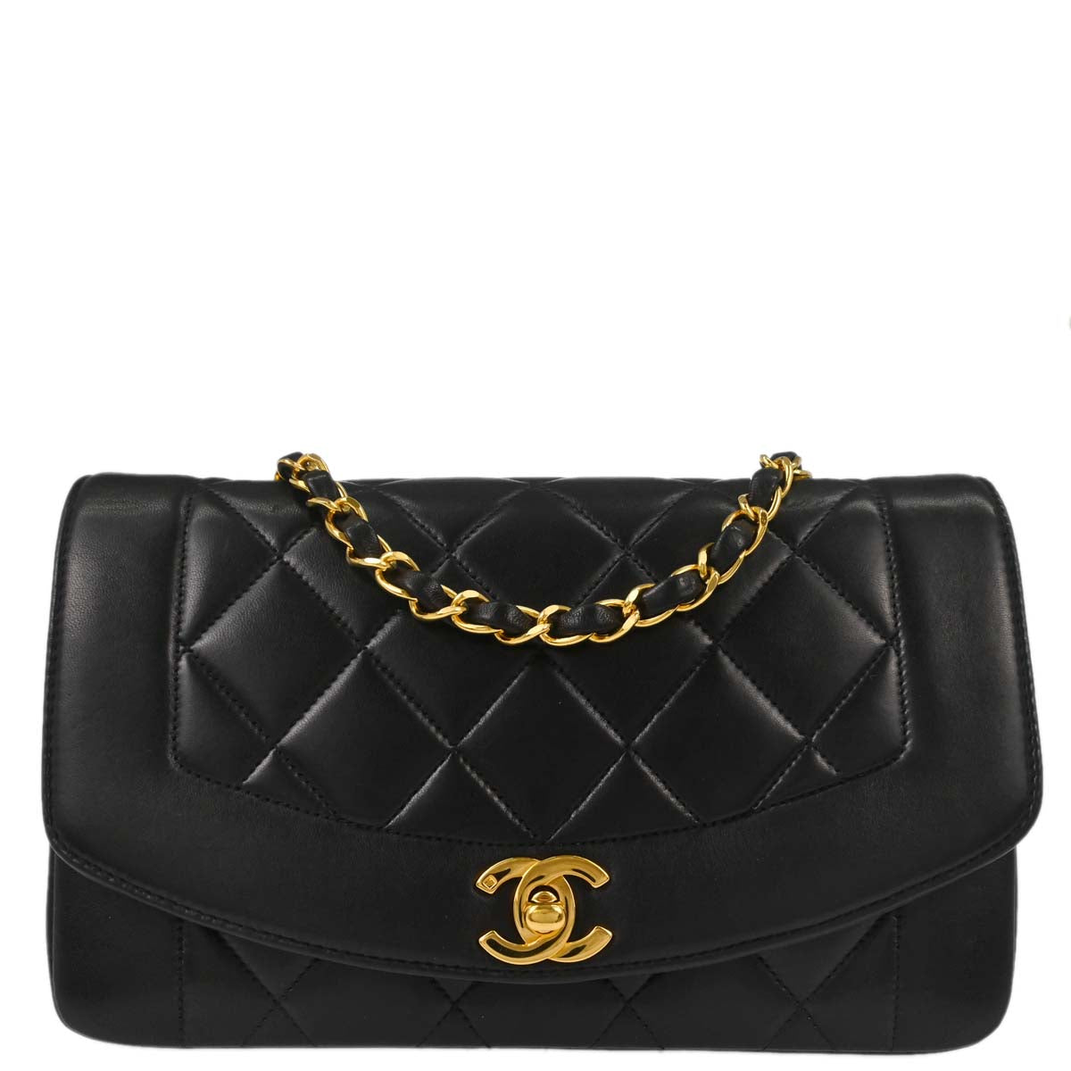 Chanel Black Lambskin Small Diana Shoulder Bag