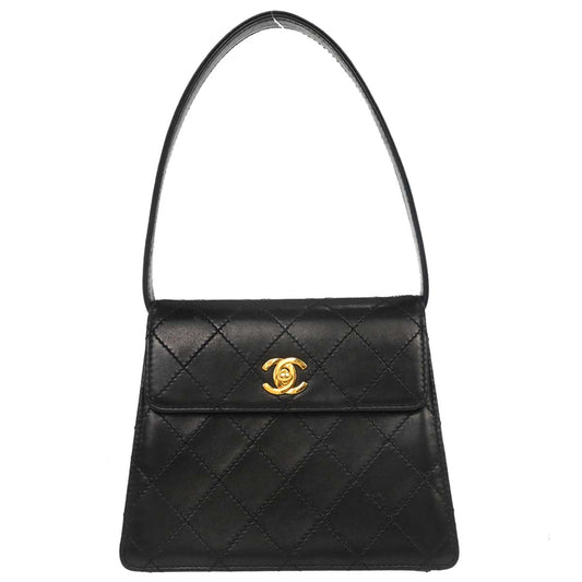 Chanel Black Lambskin Straight Flap Handbag