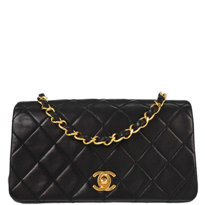 Chanel Black Lambskin Turnlock Mini Full Flap Shoulder Bag