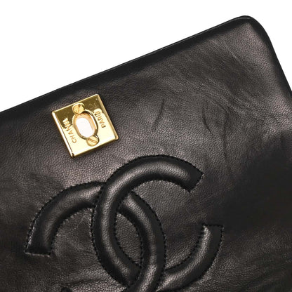 Chanel Black Lambskin Turnlock Mini Full Flap Shoulder Bag