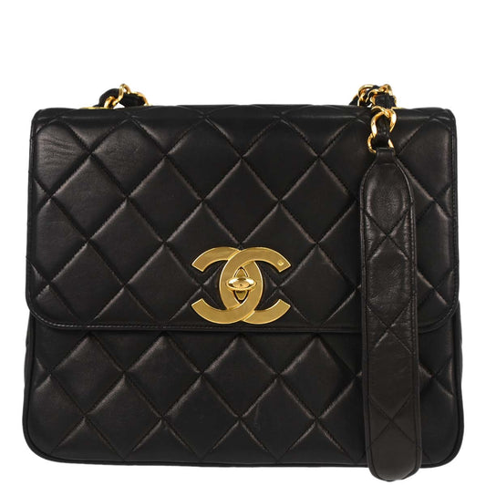 Chanel Black Lambskin Straight Flap Shoulder Bag