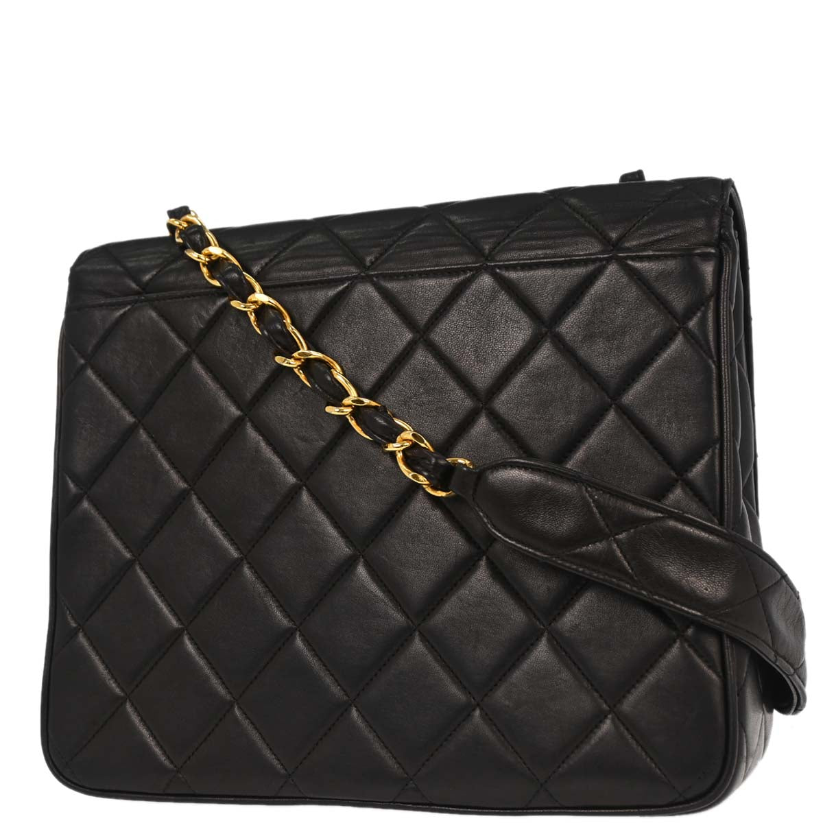 Chanel Black Lambskin Straight Flap Shoulder Bag