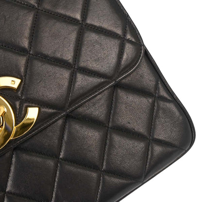 Chanel Black Lambskin Straight Flap Shoulder Bag