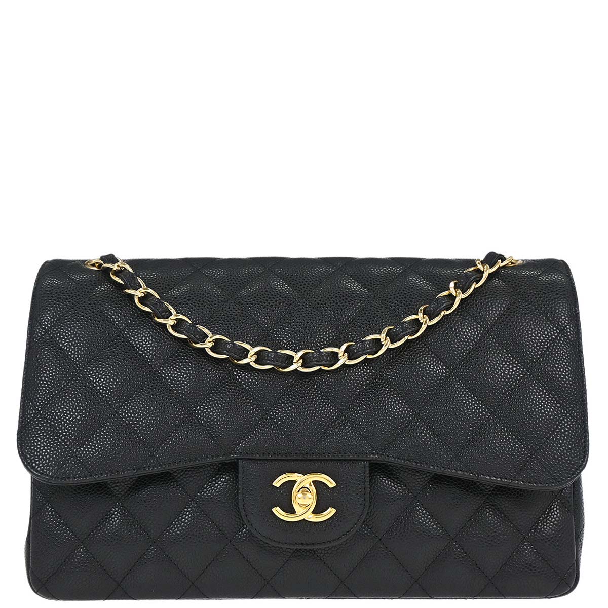 Chanel Black Caviar Skin Jumbo Classic Double Flap Shoulder Bag