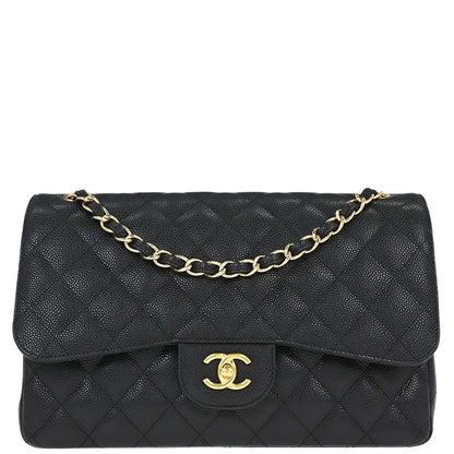 Chanel Black Caviar Skin Jumbo Classic Double Flap Shoulder Bag