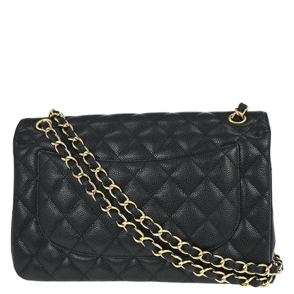 Chanel Black Caviar Skin Jumbo Classic Double Flap Shoulder Bag