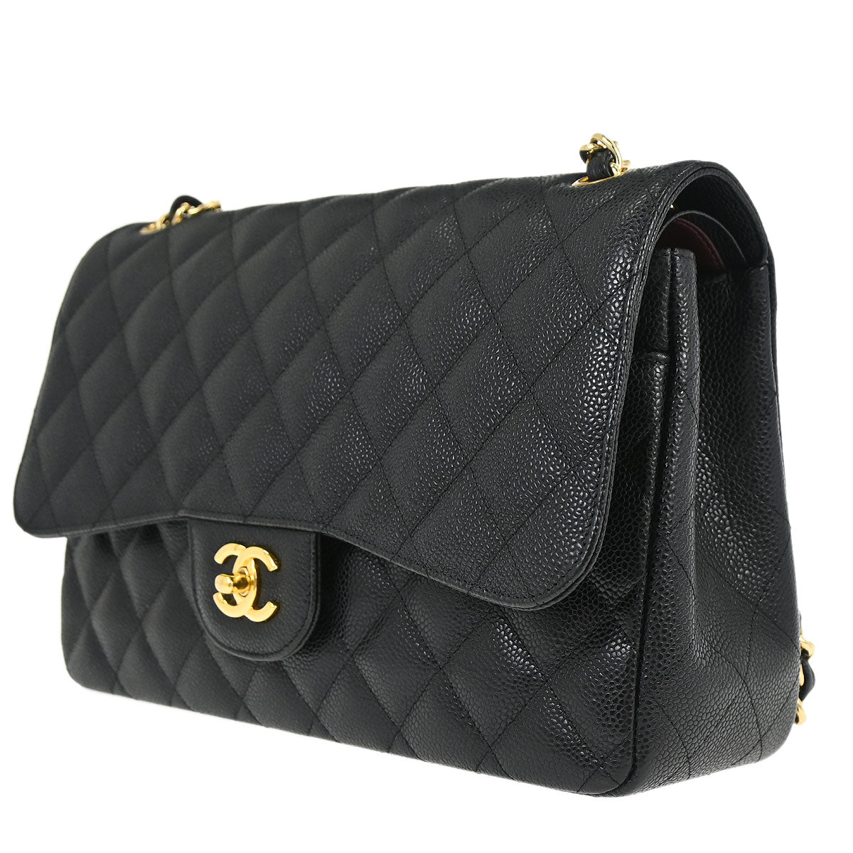 Chanel Black Caviar Skin Jumbo Classic Double Flap Shoulder Bag