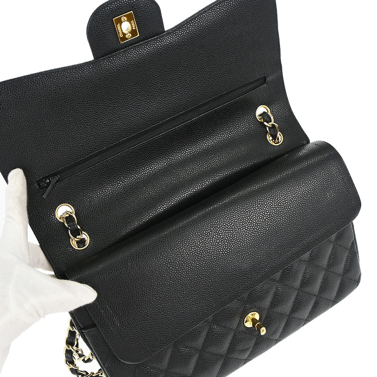 Chanel Black Caviar Skin Jumbo Classic Double Flap Shoulder Bag