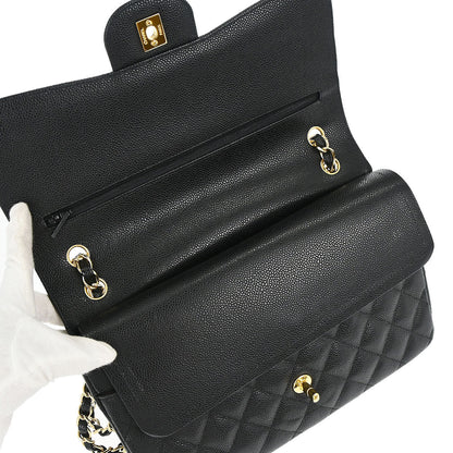 Chanel Black Caviar Skin Jumbo Classic Double Flap Shoulder Bag