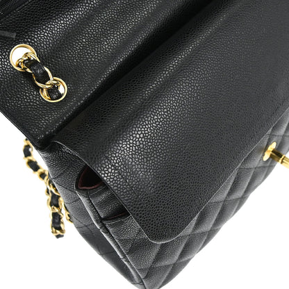 Chanel Black Caviar Skin Jumbo Classic Double Flap Shoulder Bag