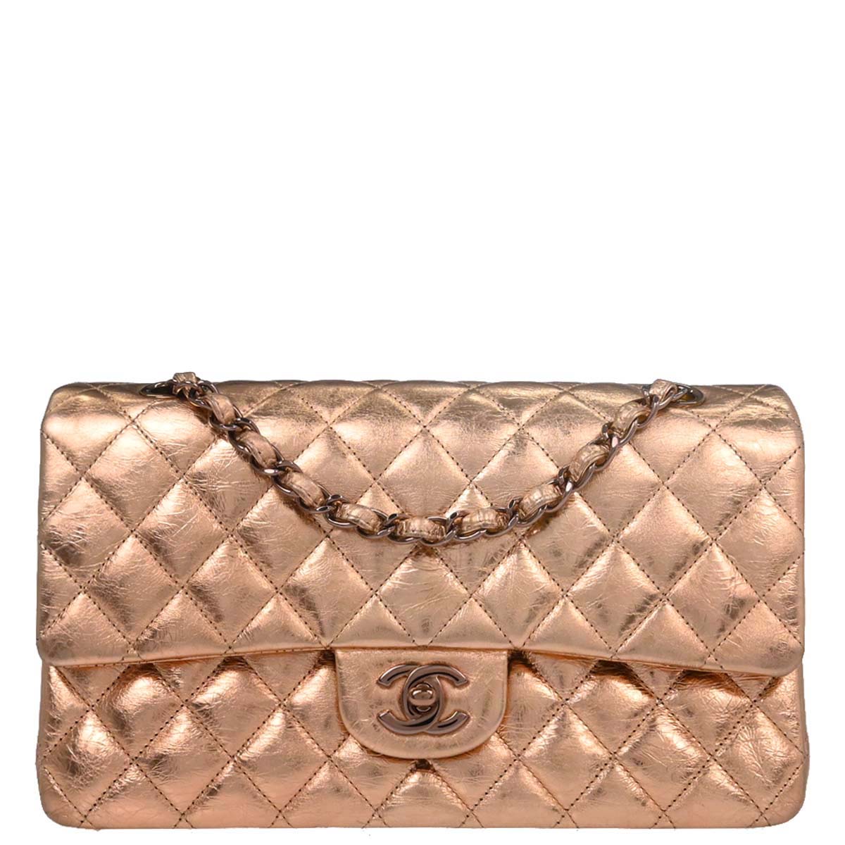 Chanel Metallic Gold Lambskin Medium Classic Double Flap Shoulder Bag