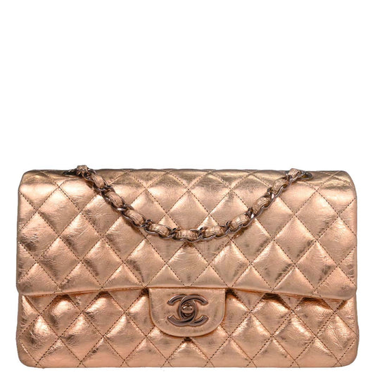 Chanel Metallic Gold Lambskin Medium Classic Double Flap Shoulder Bag