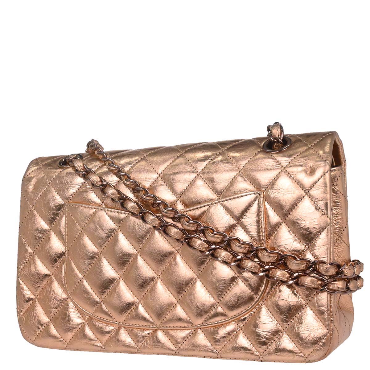 Chanel Metallic Gold Lambskin Medium Classic Double Flap Shoulder Bag