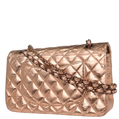 Chanel Metallic Gold Lambskin Medium Classic Double Flap Shoulder Bag