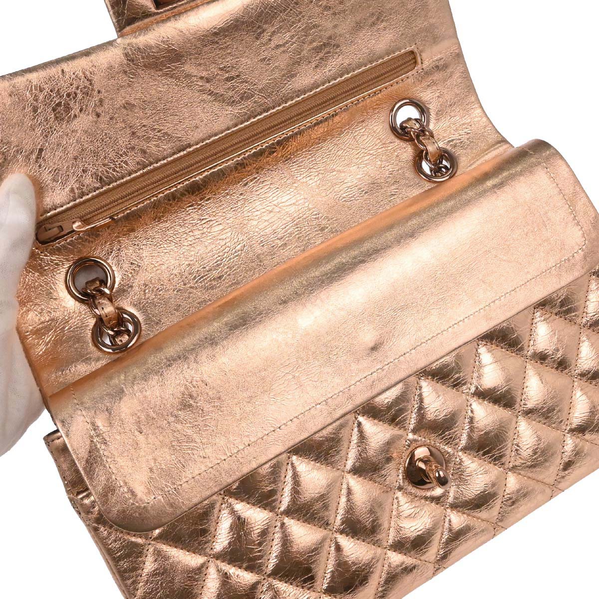 Chanel Metallic Gold Lambskin Medium Classic Double Flap Shoulder Bag