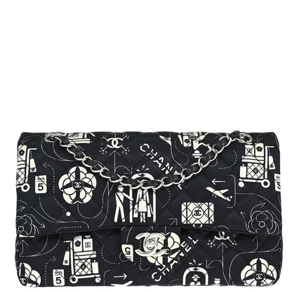 Chanel Black Satin Airline Medium Classic Double Flap Shoulder Bag