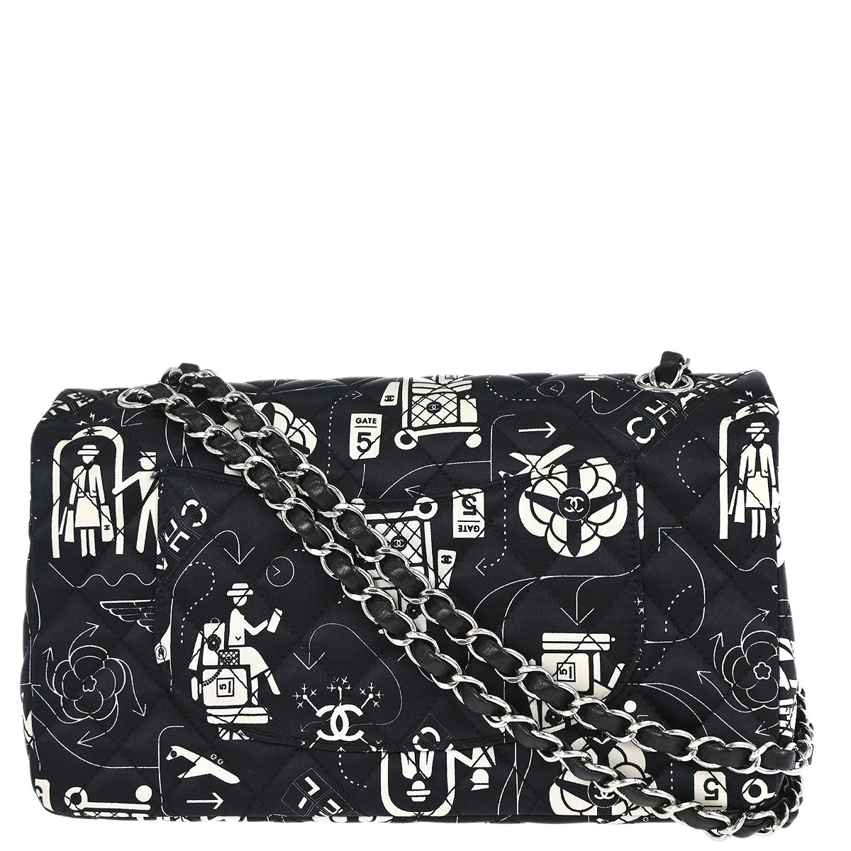 Chanel Black Satin Airline Medium Classic Double Flap Shoulder Bag