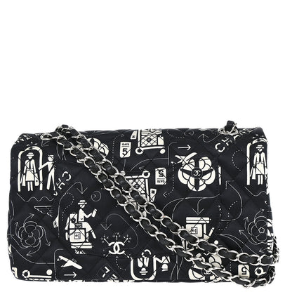 Chanel Black Satin Airline Medium Classic Double Flap Shoulder Bag