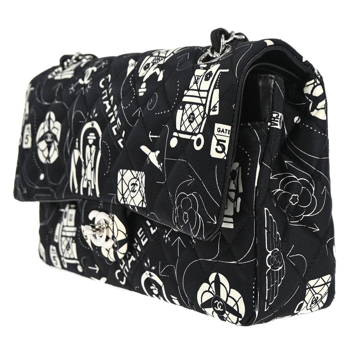 Chanel Black Satin Airline Medium Classic Double Flap Shoulder Bag