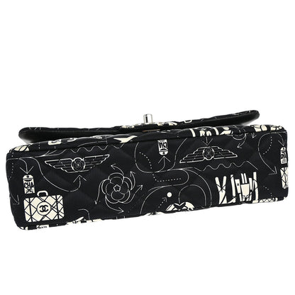 Chanel Black Satin Airline Medium Classic Double Flap Shoulder Bag