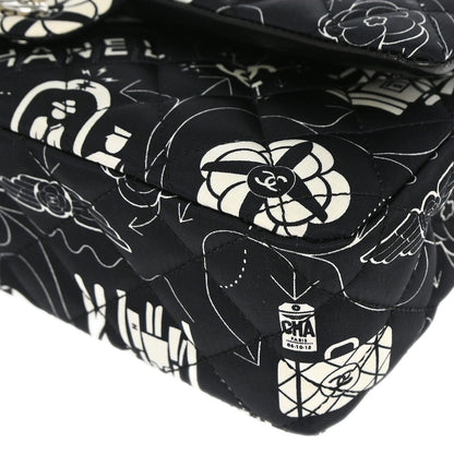 Chanel Black Satin Airline Medium Classic Double Flap Shoulder Bag