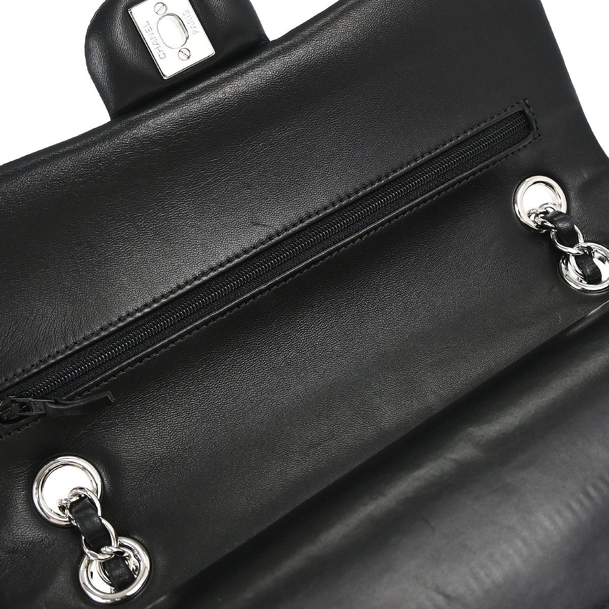 Chanel Black Satin Airline Medium Classic Double Flap Shoulder Bag