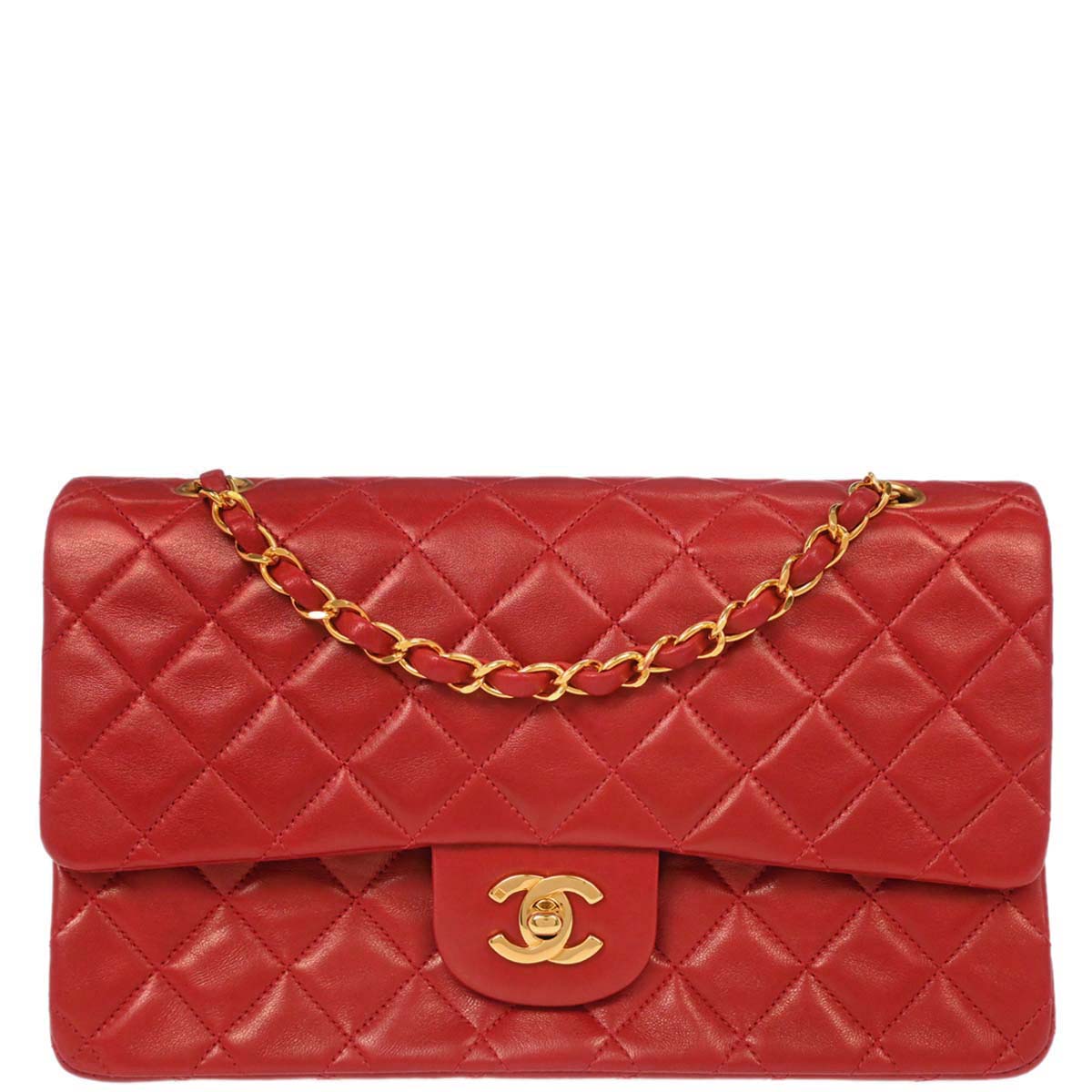 Chanel Red Lambskin Medium Classic Double Flap Shoulder Bag