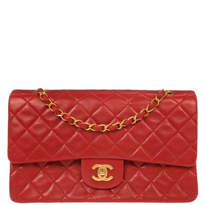 Chanel Red Lambskin Medium Classic Double Flap Shoulder Bag
