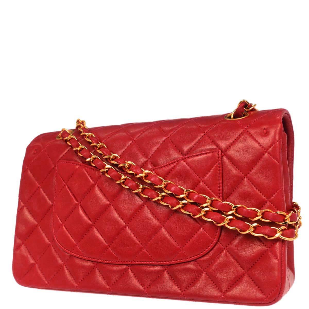 Chanel Red Lambskin Medium Classic Double Flap Shoulder Bag