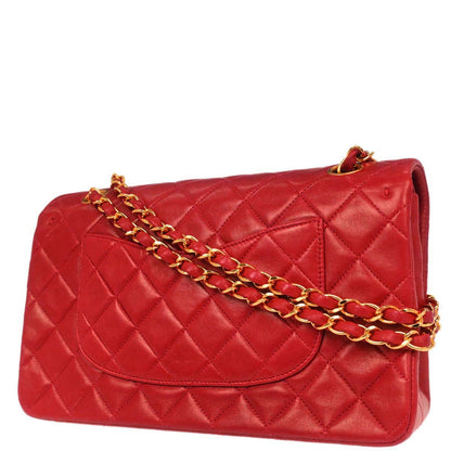 Chanel Red Lambskin Medium Classic Double Flap Shoulder Bag