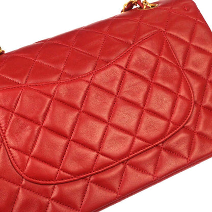Chanel Red Lambskin Medium Classic Double Flap Shoulder Bag