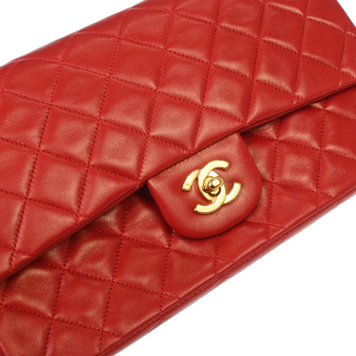Chanel Red Lambskin Medium Classic Double Flap Shoulder Bag