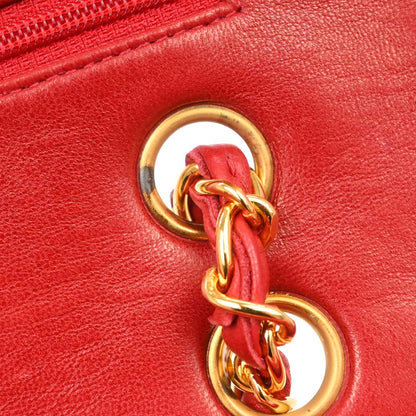 Chanel Red Lambskin Medium Classic Double Flap Shoulder Bag
