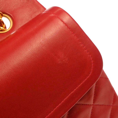 Chanel Red Lambskin Medium Classic Double Flap Shoulder Bag