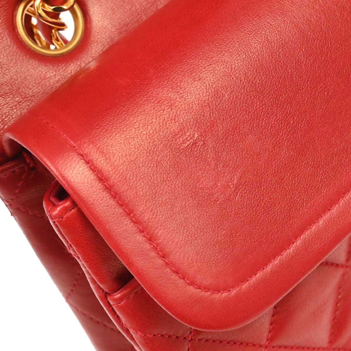Chanel Red Lambskin Medium Classic Double Flap Shoulder Bag