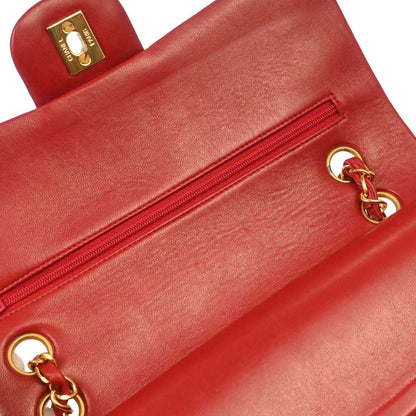 Chanel Red Lambskin Medium Classic Double Flap Shoulder Bag