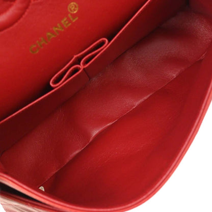 Chanel Red Lambskin Medium Classic Double Flap Shoulder Bag