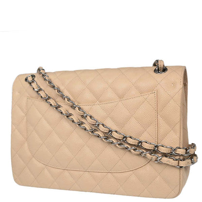 Chanel 2013-2014 Beige Caviar Jumbo Classic Double Flap Shoulder Bag